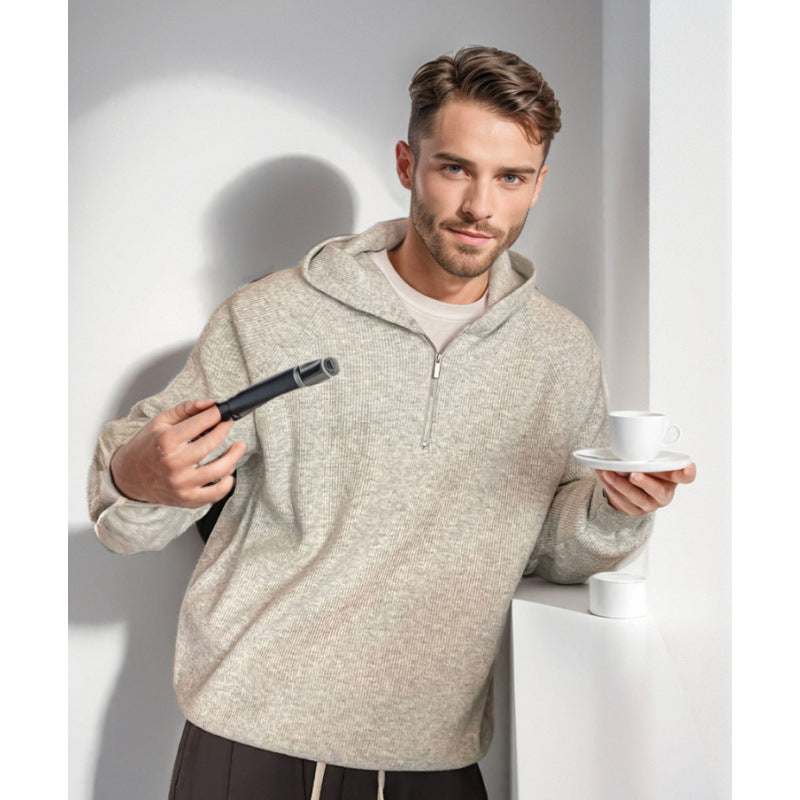 Herren Kapuzen-Halbzip-Pullover aus weichem Strukturstrick Chichicherry