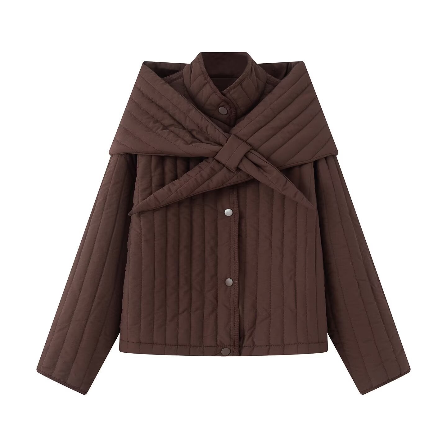 Women's quilted jacket with oversized wrap collar and snap button placket Chichicherry