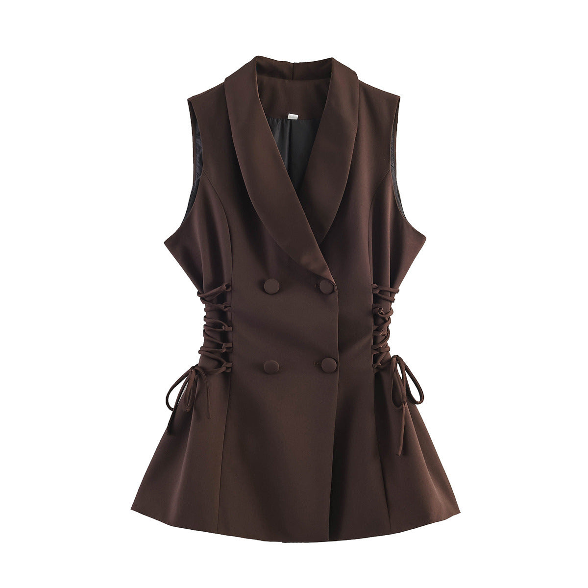 Women's sleeveless double-breasted blazer vest with waist lacing Chichicherry