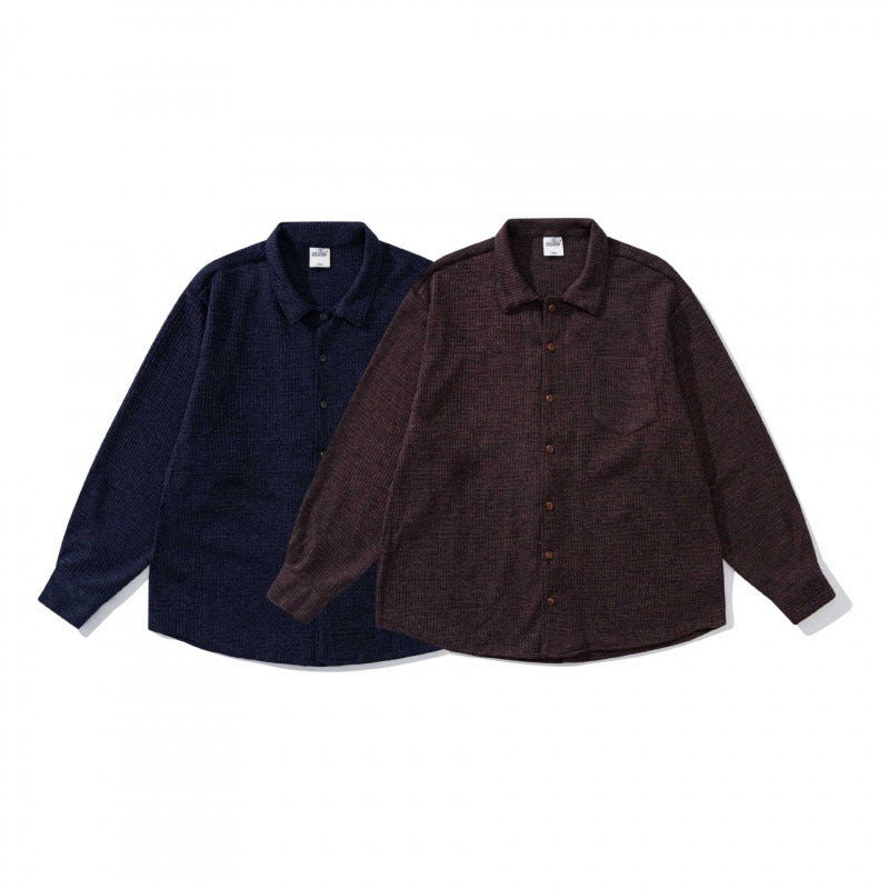 Unisex Boxy-Structure Knit Shirt with Kent Collar, Full Button Placket, and Patch Chest Pocket Chichicherry