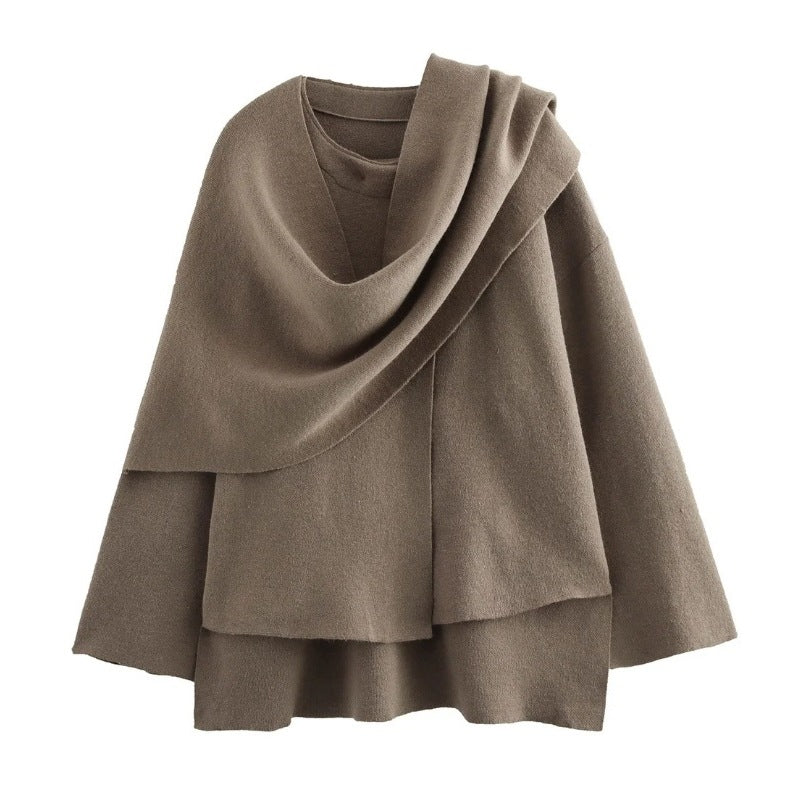 Women's Layered Poncho with Sleeves and Button Collar Chichicherry