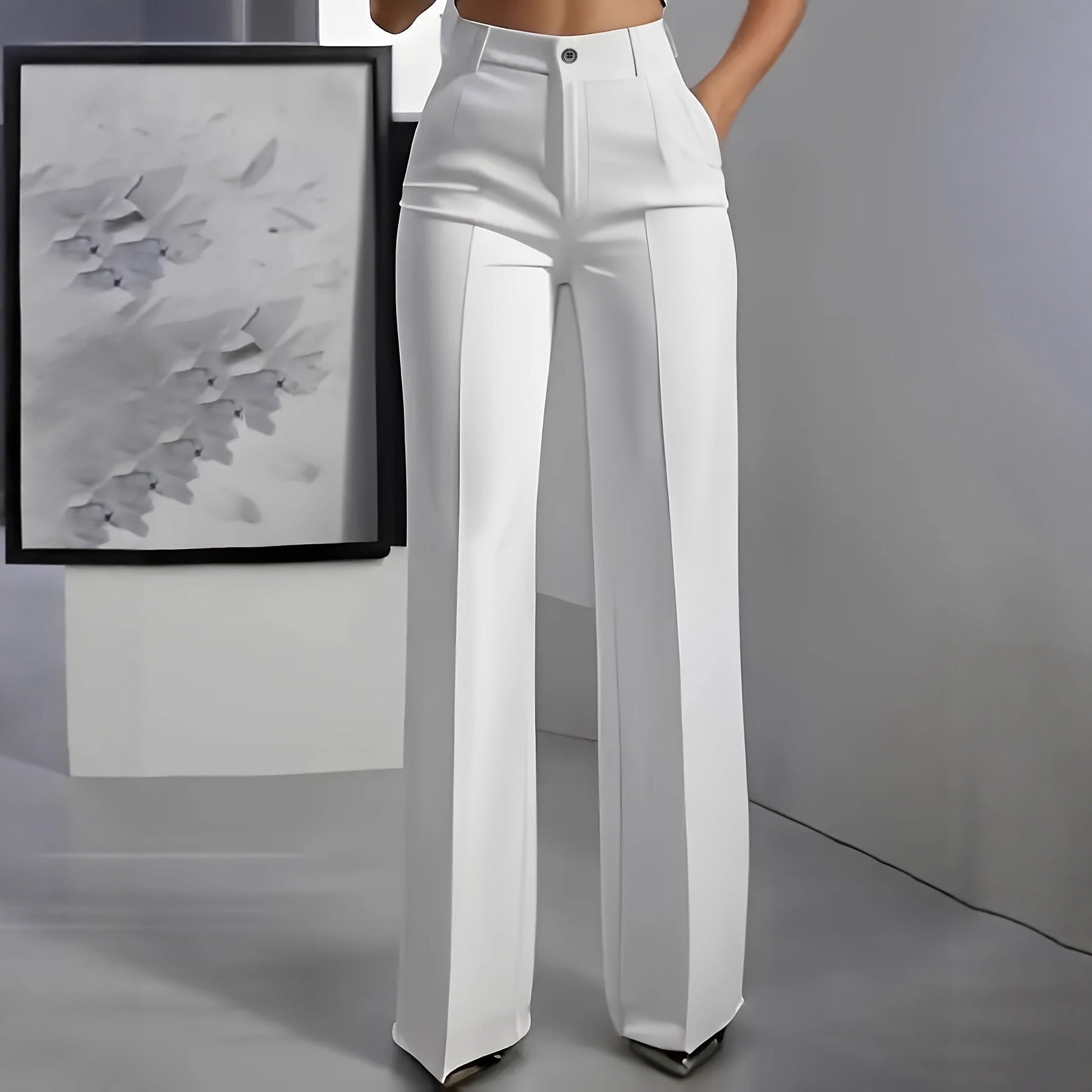 Women High-Waisted Palazzo Pants with Crease and Front Pockets Chichicherry