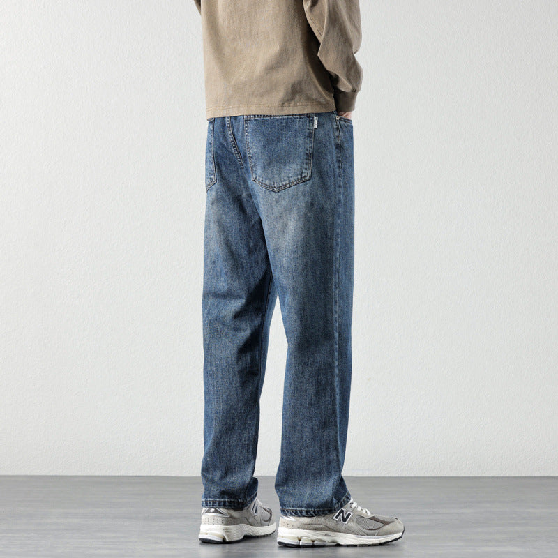 Herren Weite Straight‑Leg Denim-Jeans mit Vintage-Wash und lockerer Passform Chichicherry