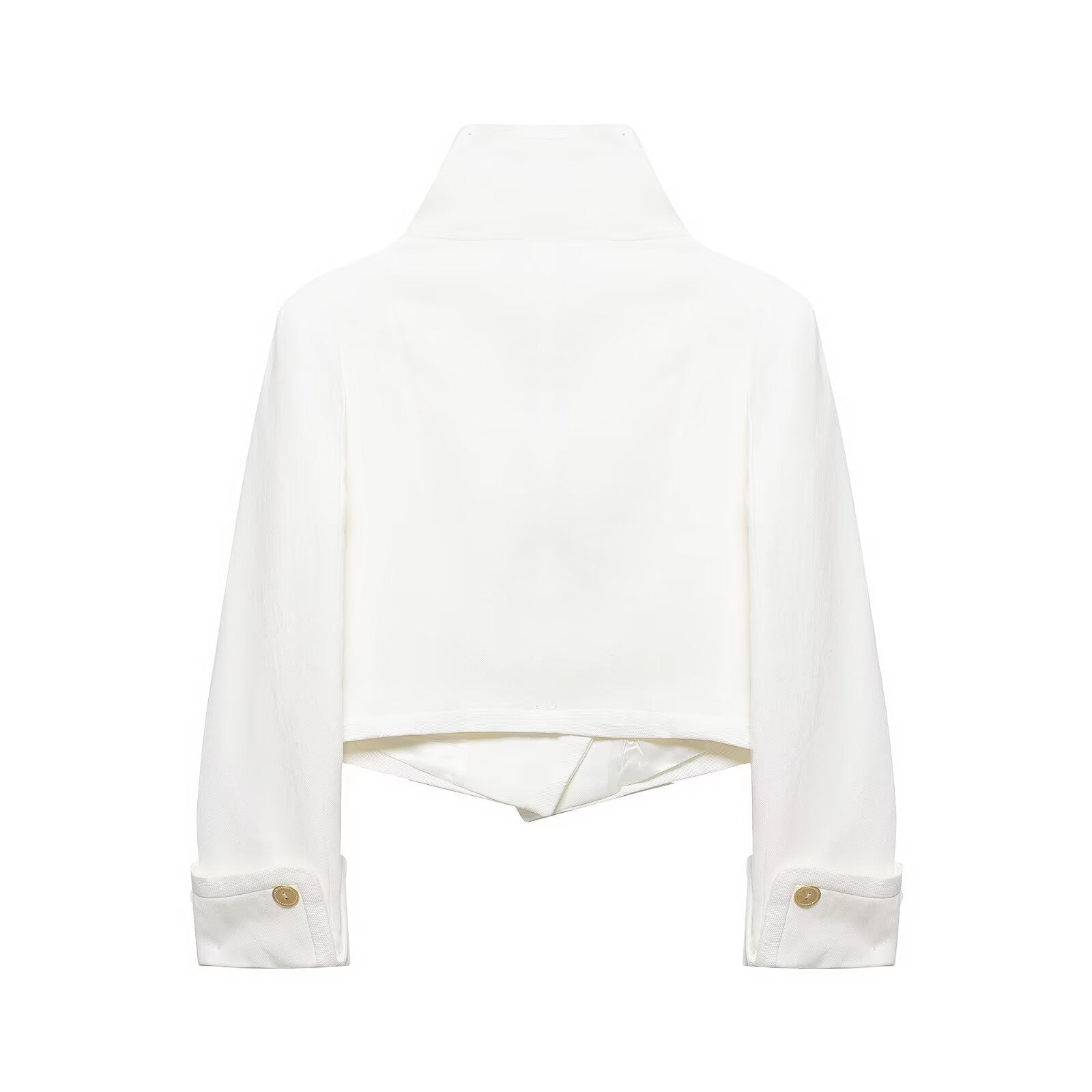 Women's Cropped Blazer with High Stand Collar, Double-Breasted Button Placket and Decorative Cuffs Chichicherry