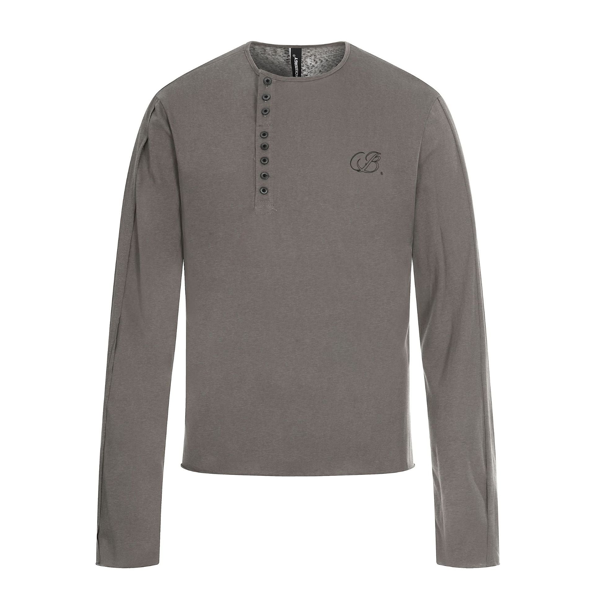 Men's Long Sleeve Henley Shirt with Asymmetric Button Placket and Light Relaxed Fit Chichicherry