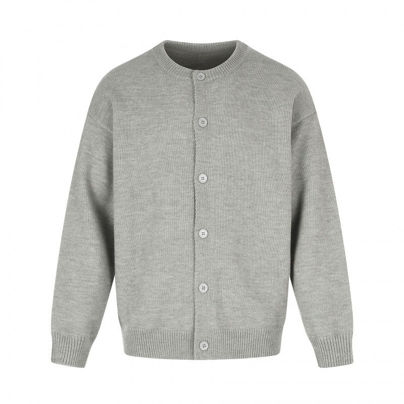 Unisex Boxy Knit Cardigan with Round Neckline and Full Button Placket Chichicherry