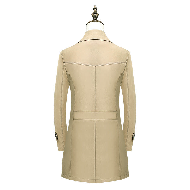 Men Elegant Slim-Fit Trench Coat with Classic Button Placket and Adjustable Cuffs Chichicherry