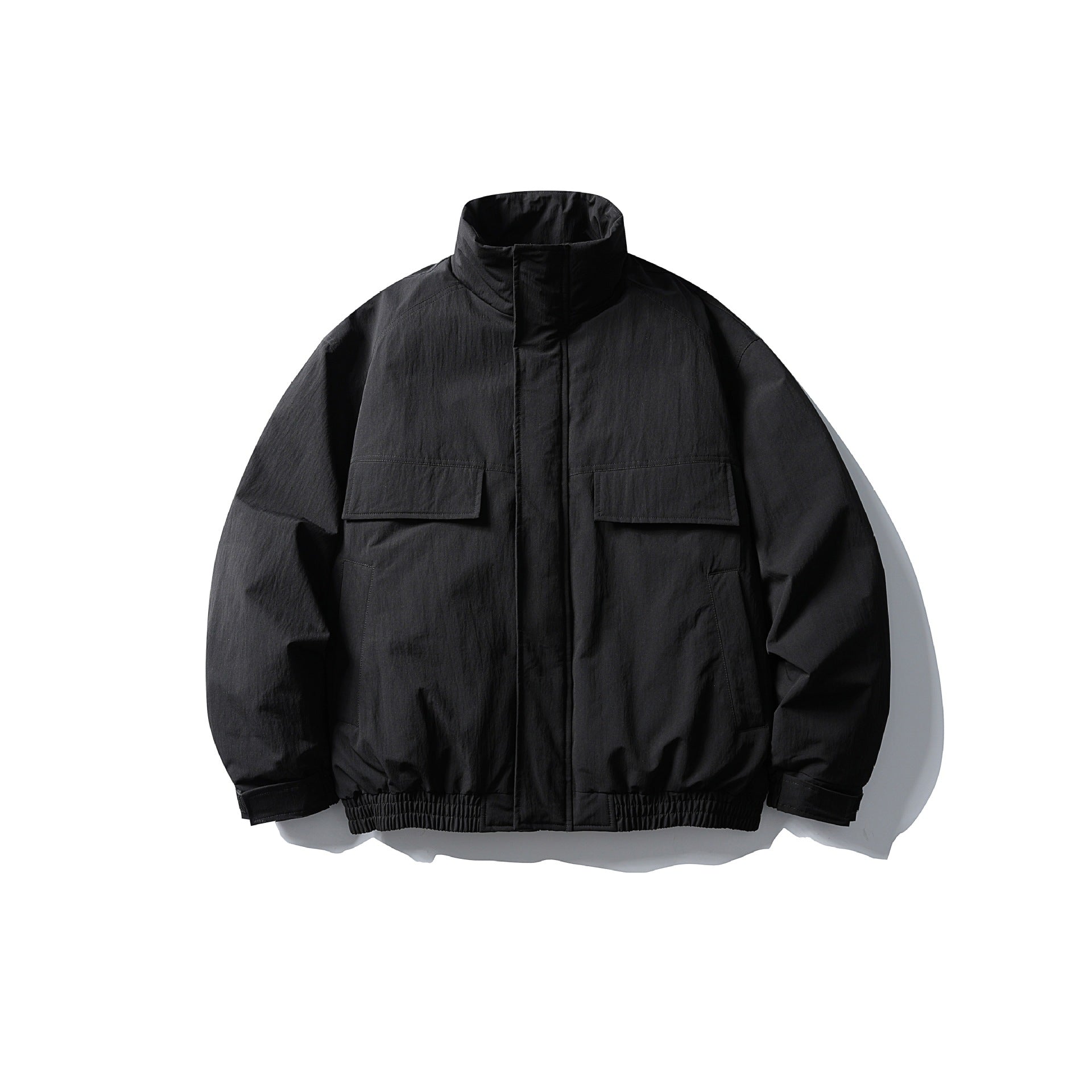 Men's Boxy Thermal Field Jacket with High Stand Collar and Flap Pockets Chichicherry