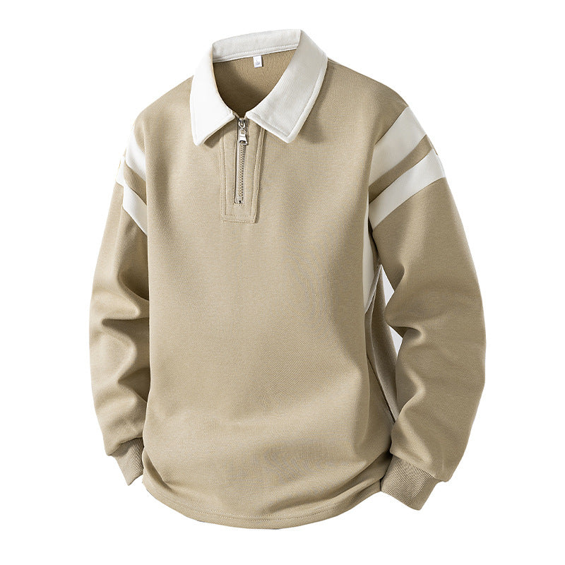 Men's Retro Sporty Rugby Pullovers with Half High Zipper and Contrasting Shirt Collar Chichicherry
