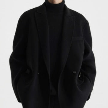 Men's Boxy Wool Blend Short Coat with Double Button and Notched Lapel Chichicherry
