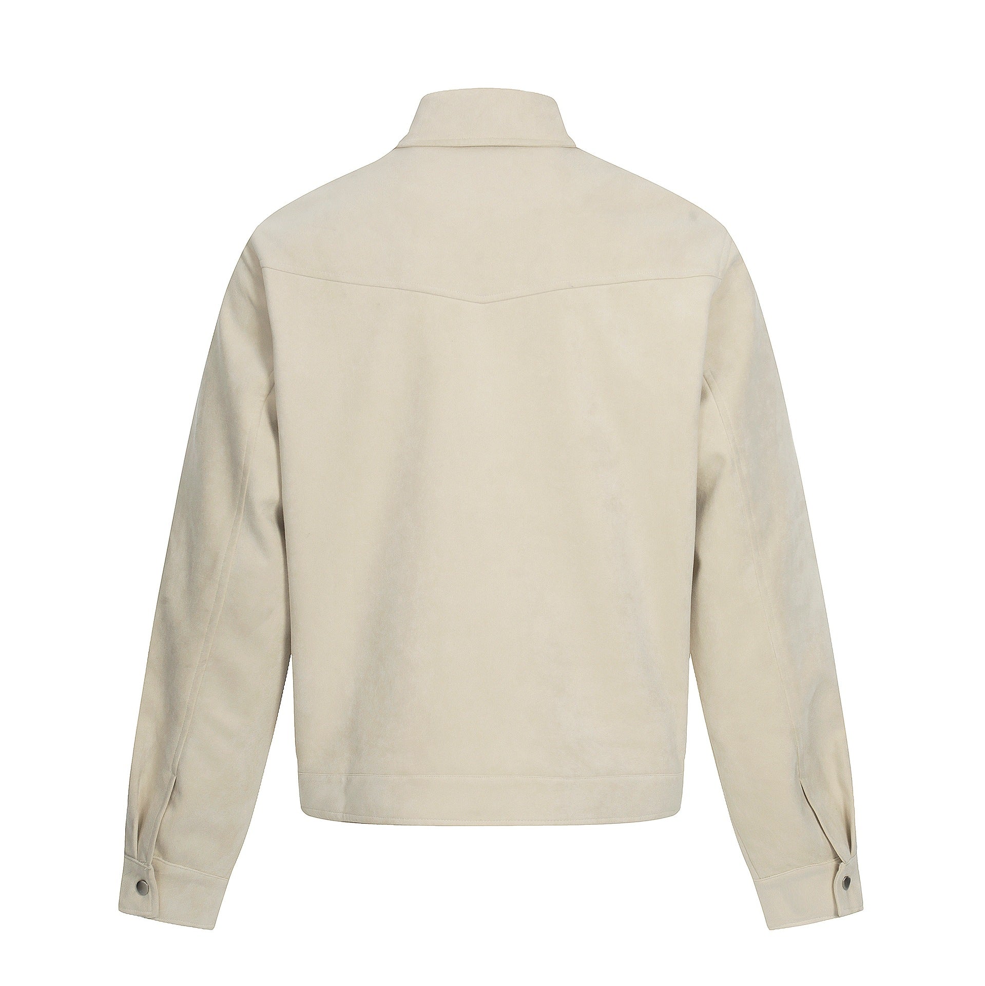 Men's short-cut suede leather blouson with stand-up collar, decorative embroidery, and toggle closure Chichicherry