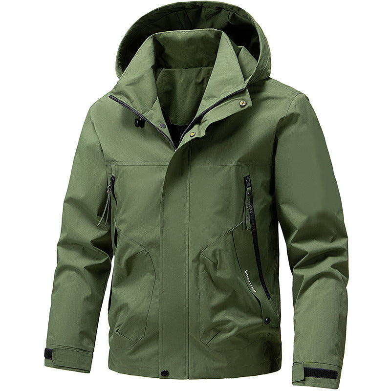 Men's Breathable Softshell Outdoor Jacket with Windproof Membrane, Adjustable Hood and Zipper Pockets Chichicherry