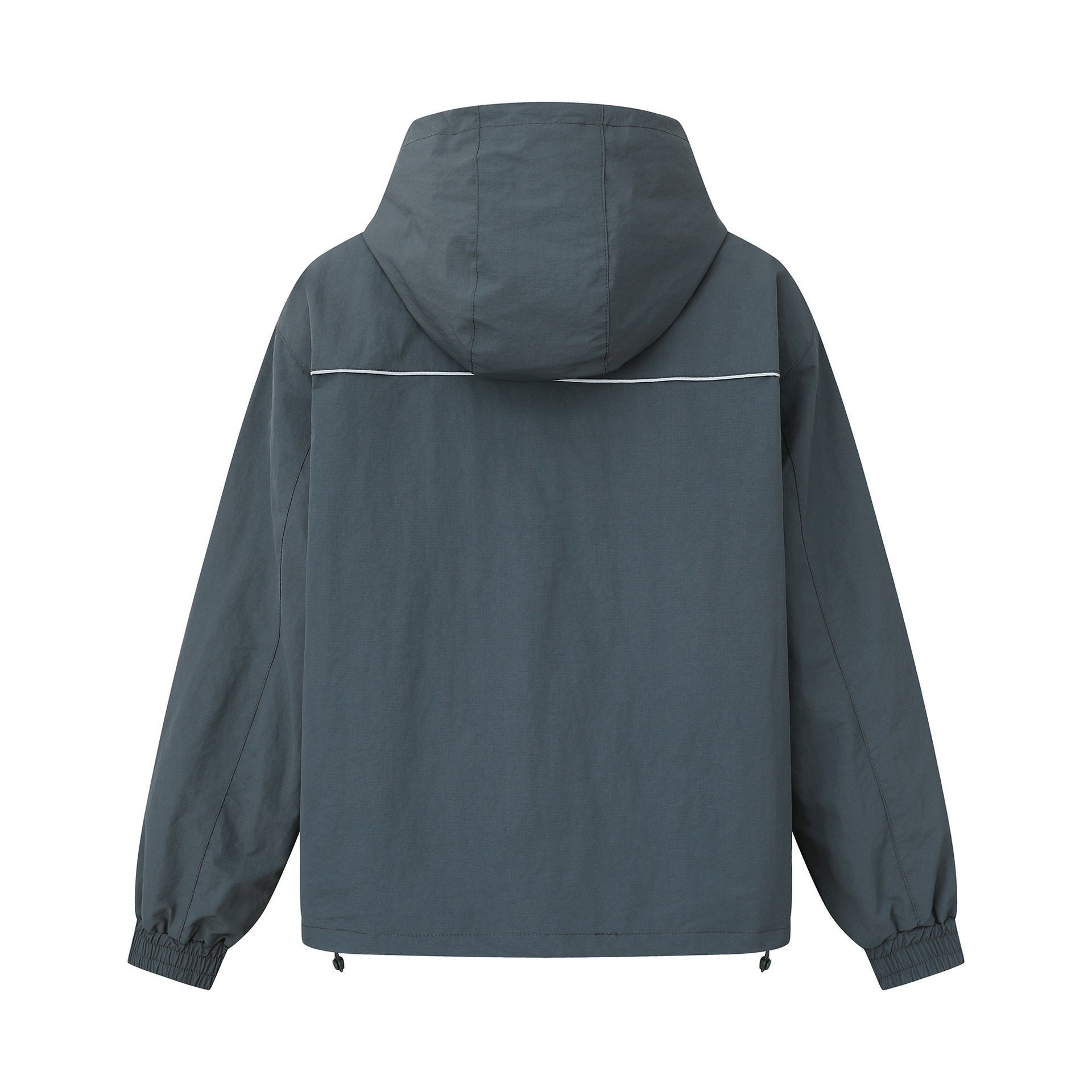 Unisex Lightweight Boxy Hooded Jacket with Two-Way Zipper and Drawstring Hem Chichicherry