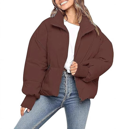 Women's Quilted Short Jacket with Stand-Up Collar, Padded Filling, and Elastic Cuffs Chichicherry