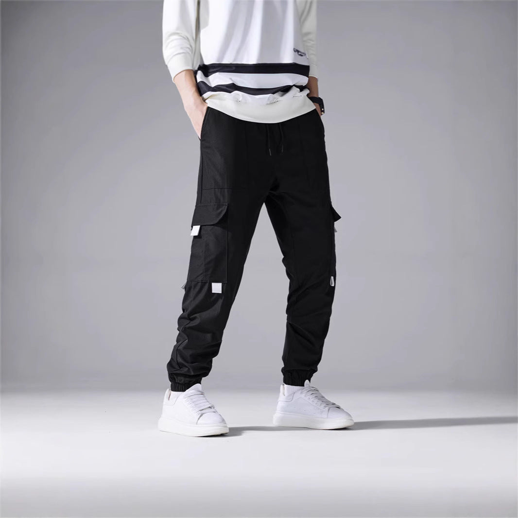 Men's Utility Cargo Pants in Jogger Style with Drawstring Waistband, Elastic Leg Openings & Multiple Pockets Chichicherry