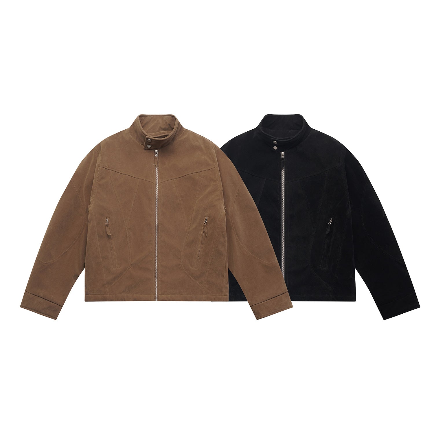 Men's short jacket made of velour suede with high collar and ergonomic seam design Chichicherry