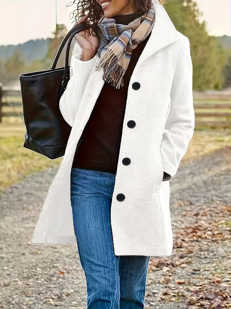 Women's Cozy Teddy Coat in Midi Length with Large Rever Collar and Side Pockets