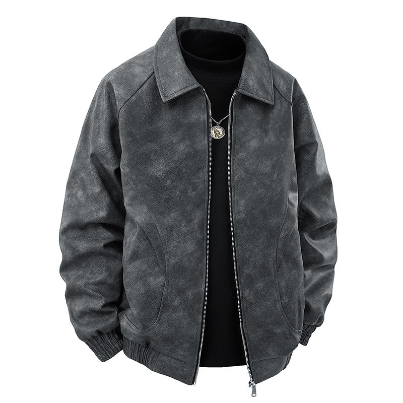 Men's Suede-Look Blouson Jacket with Shirt Collar and Elastic Cuffs Chichicherry