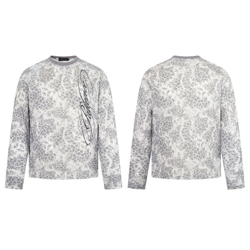 Women’s long sleeve sweatshirt with all-over leopard pattern, straight cut and decorative embroidery Chichicherry