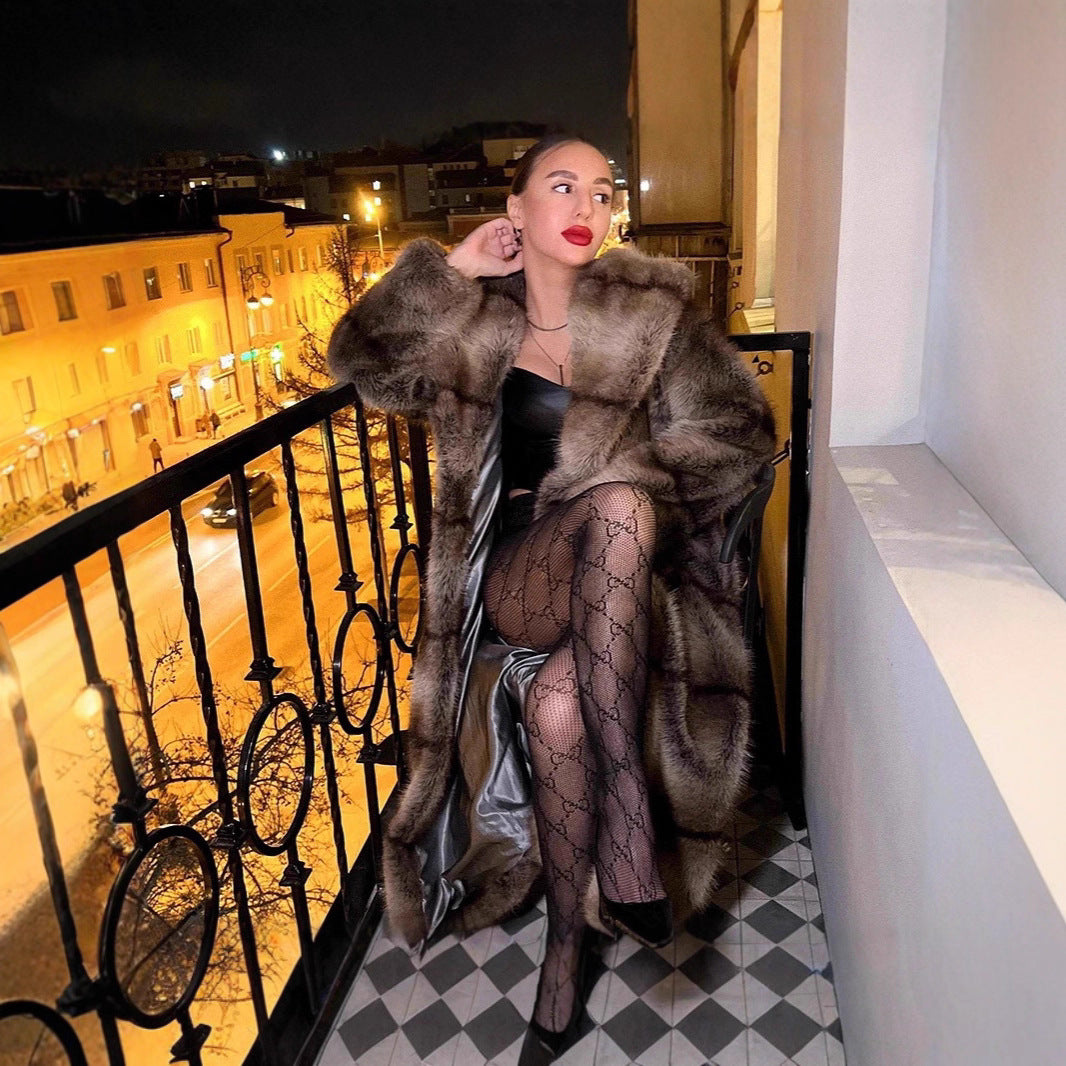 Women's Luxurious Oversized Faux Fur Coat with Hood and Satin Lining Chichicherry