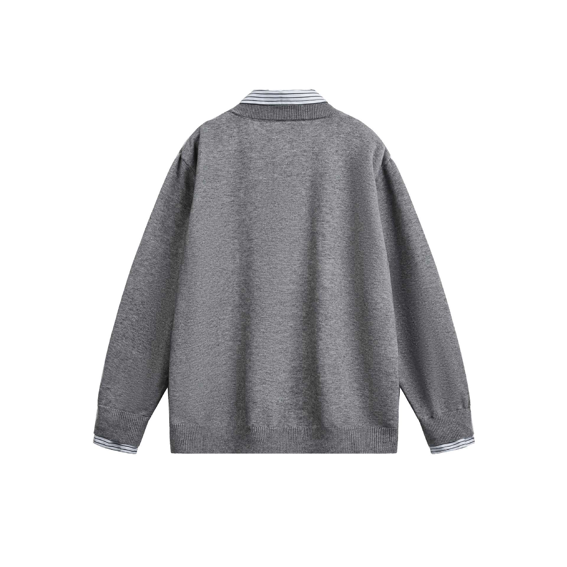 Unisex Layered Look Knit Cardigan with Integrated Shirt Collar and Button Placket Chichicherry