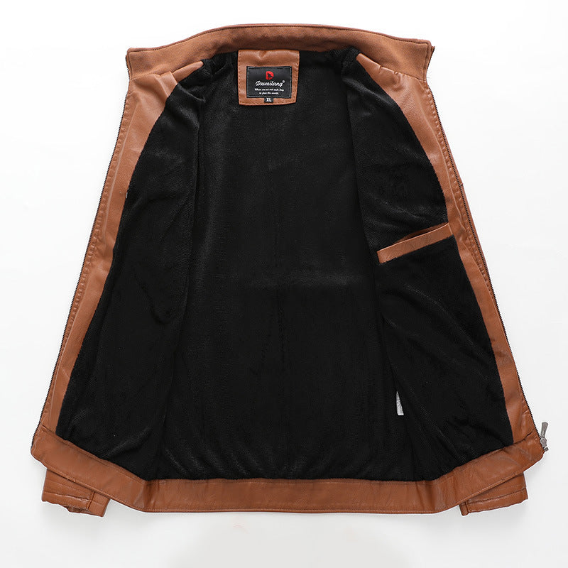 Men's slim faux leather moto jacket with quilted shoulder and sleeve panels Chichicherry