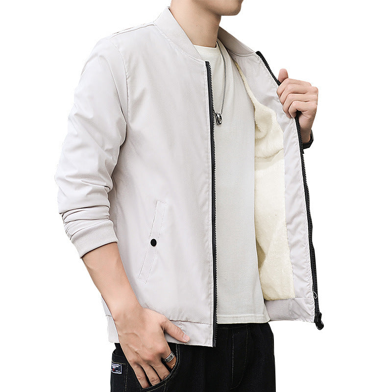 Men's Minimalist Lightweight Bomber Jacket with Matte Microfiber Outer Layer and Contrasting Zipper Chichicherry