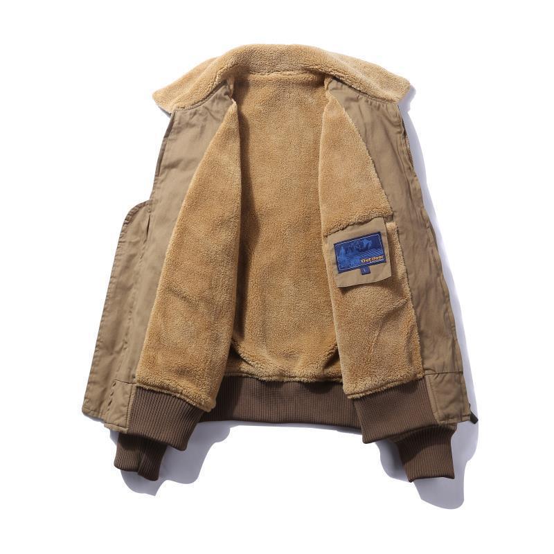 Men's Canvas Pilot Jacket with Teddy Lining, Ribbed Cuffs and Flap Pockets Chichicherry
