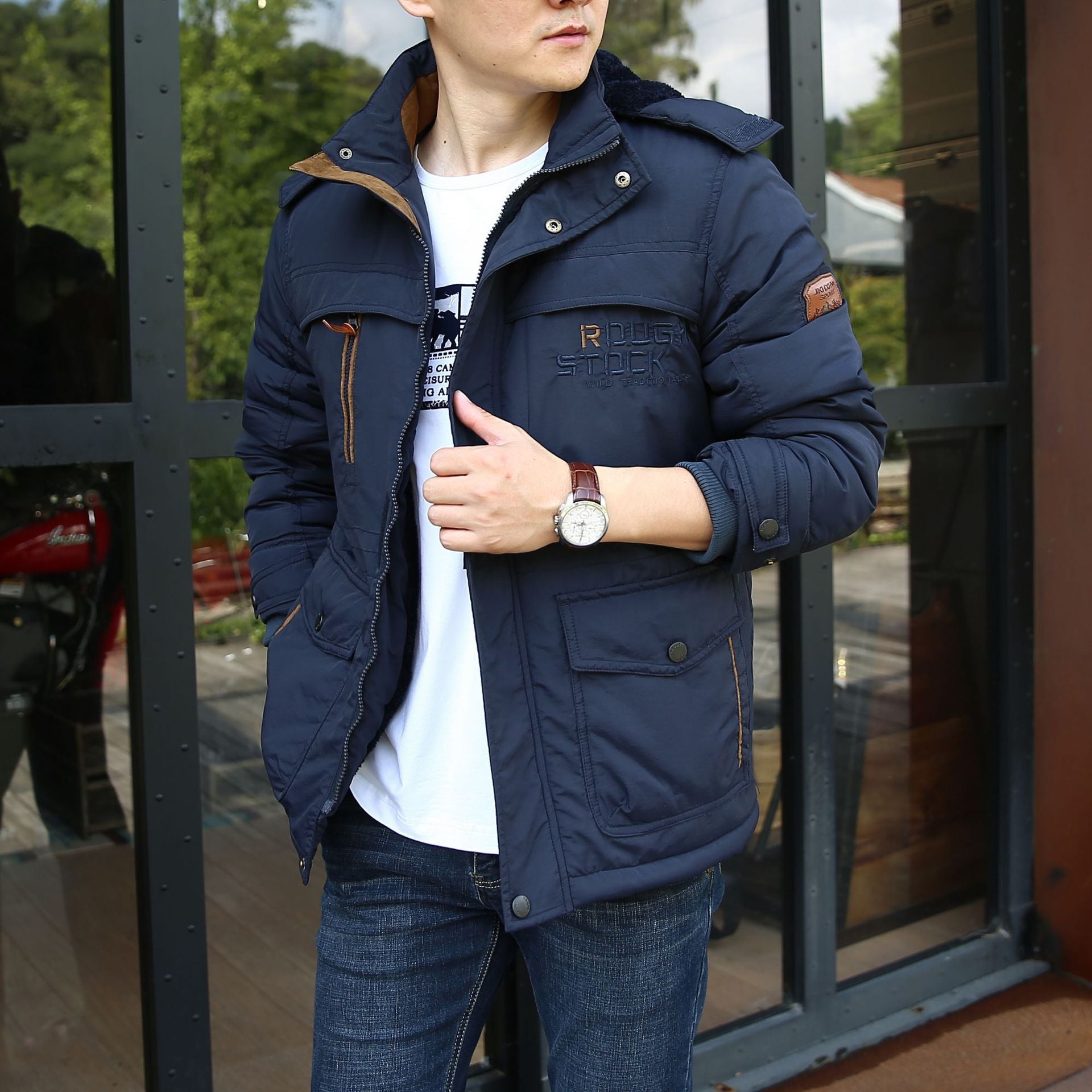 Men's insulated field parka with Sherpa collar and multifunctional pockets Chichicherry