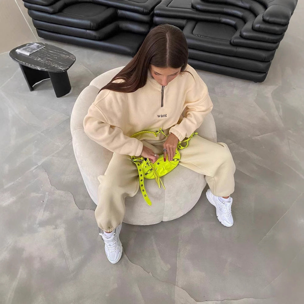 Damen Fleece-Halbzip-Sweatshirt oversized mit Stehkragen, Kängurutasche-Optik und elastischen Bündchen Chichicherry