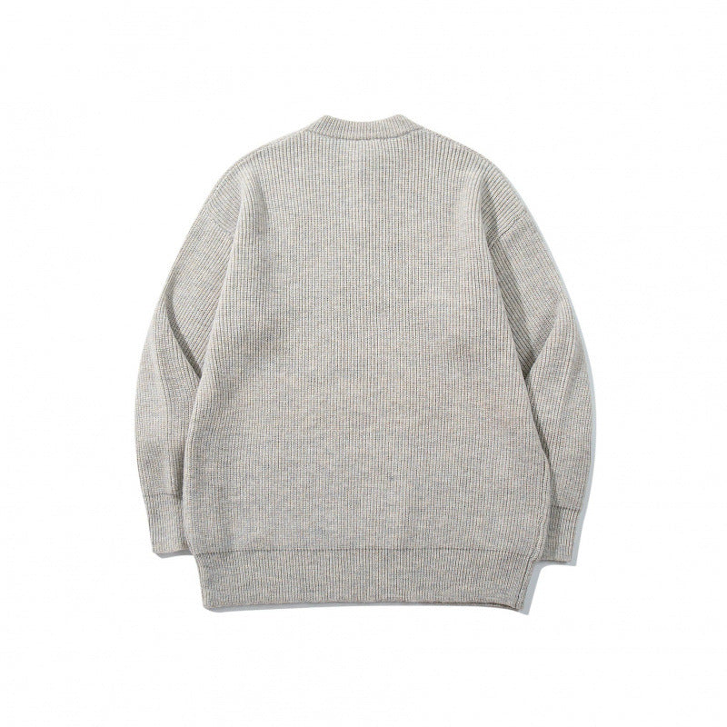 Unisex Oversize Chunky Knit Henley Sweater with Melange Structure and Ribbed Finishes Chichicherry