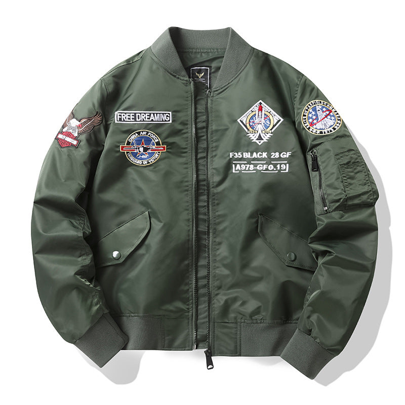 Men's pilot bomber jacket in aviator style with badge patch and arm pocket Chichicherry