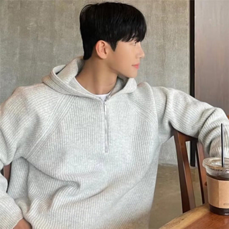 Herren Oversized Strick-Halbzip-Hoodie mit Rippstruktur Chichicherry