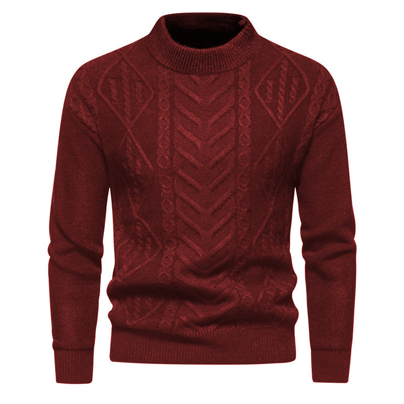 Men's Structured Mockneck Knitted Sweater with Cable and Chevron Pattern Chichicherry