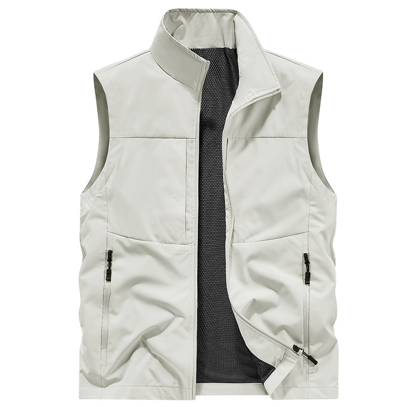 Men's Lightweight Outdoor Utility Vest with Mesh Lining, Wind-Resistant Microfiber and Secure Zipper Pockets Chichicherry