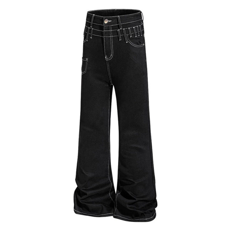 Ladies high-waisted flared jeans with wide leg, utility pocket and contrast stitching Chichicherry