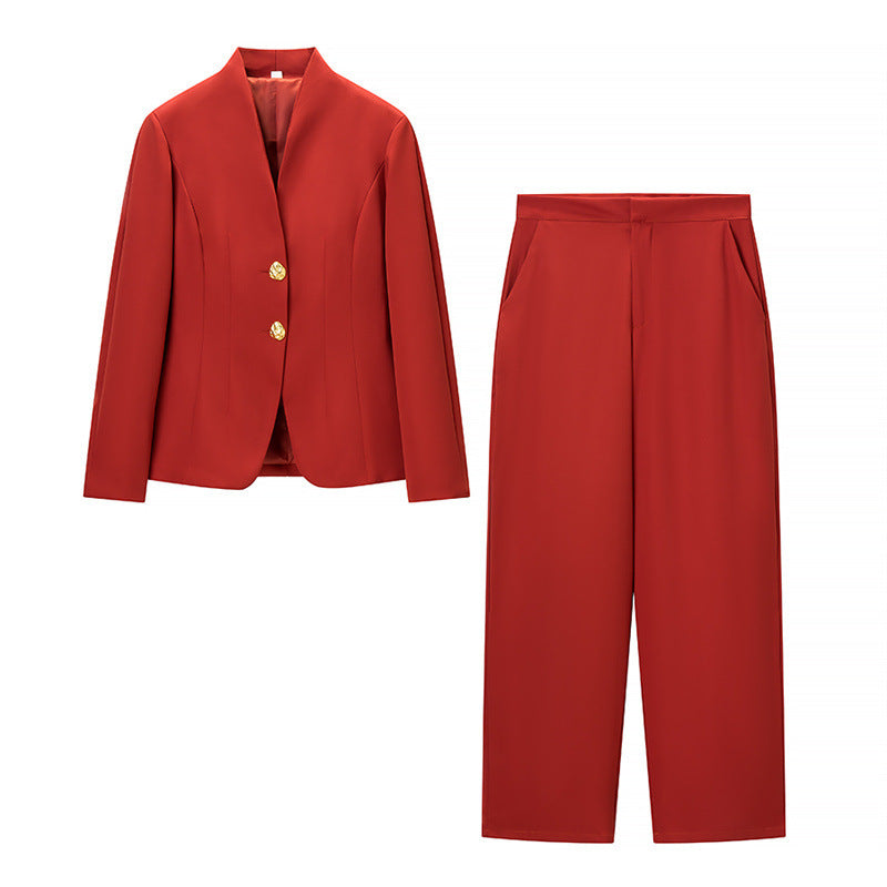 Women Mix & Match Blazer and Palazzo Pants Set with Tailored One-Button Blazer and High Waist Chichicherry
