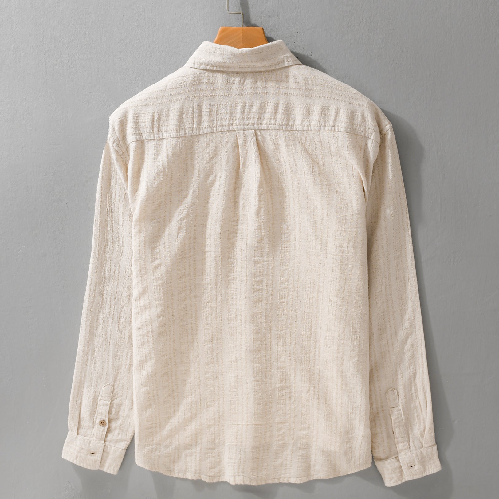 Men's Lightweight Textured Long Sleeve Shirt made of Linen-Cotton Blend Relaxed Fit with Chest Pocket Chichicherry