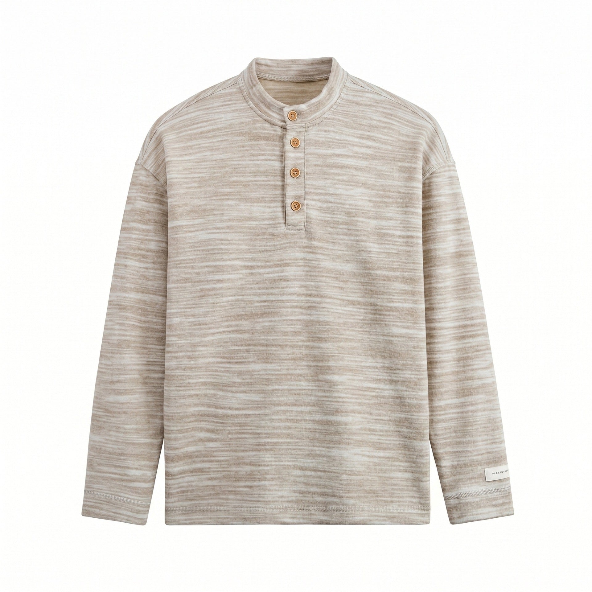 Men's Structured Henley Knit Sweater with Stand-Up Collar and Mélange Texture Chichicherry