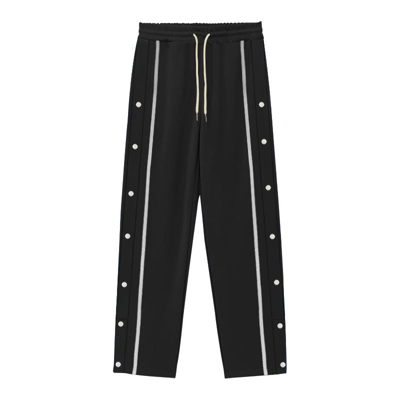 Men's Snap Track Pants with Side Contrast Stripe, Snap Button Placket and Elastic Waistband Chichicherry
