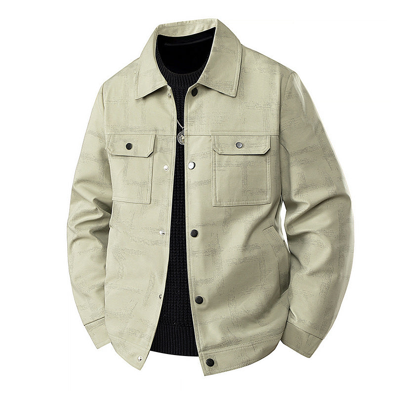 Men's Lightweight Overshirt Jacket with Subtle Reptile Print and Snap Closure Chichicherry