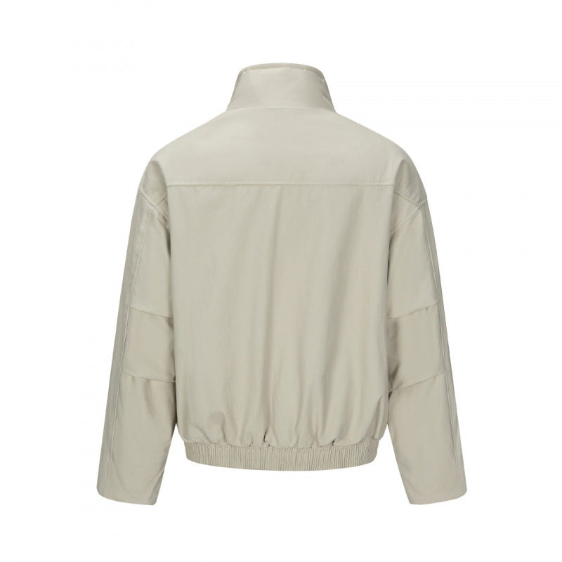 Men's Asymmetric Short Jacket with Stand Collar, Quilted Front Placket and Elastic Hem Chichicherry