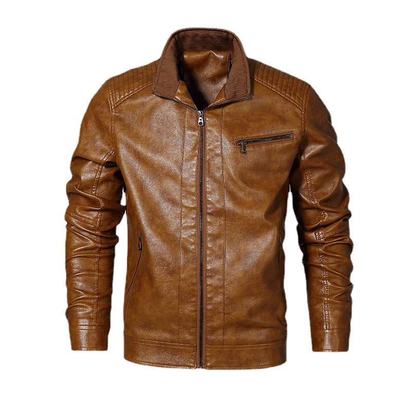 Men's slim-fit faux leather blouson with high closing stand collar and shoulder padding Chichicherry