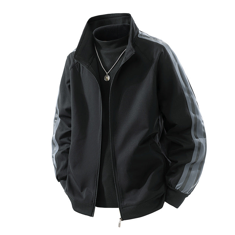 Men's Sportive Zip Jacket with Stand-up Collar and Contrasting Sleeve Stripes Chichicherry