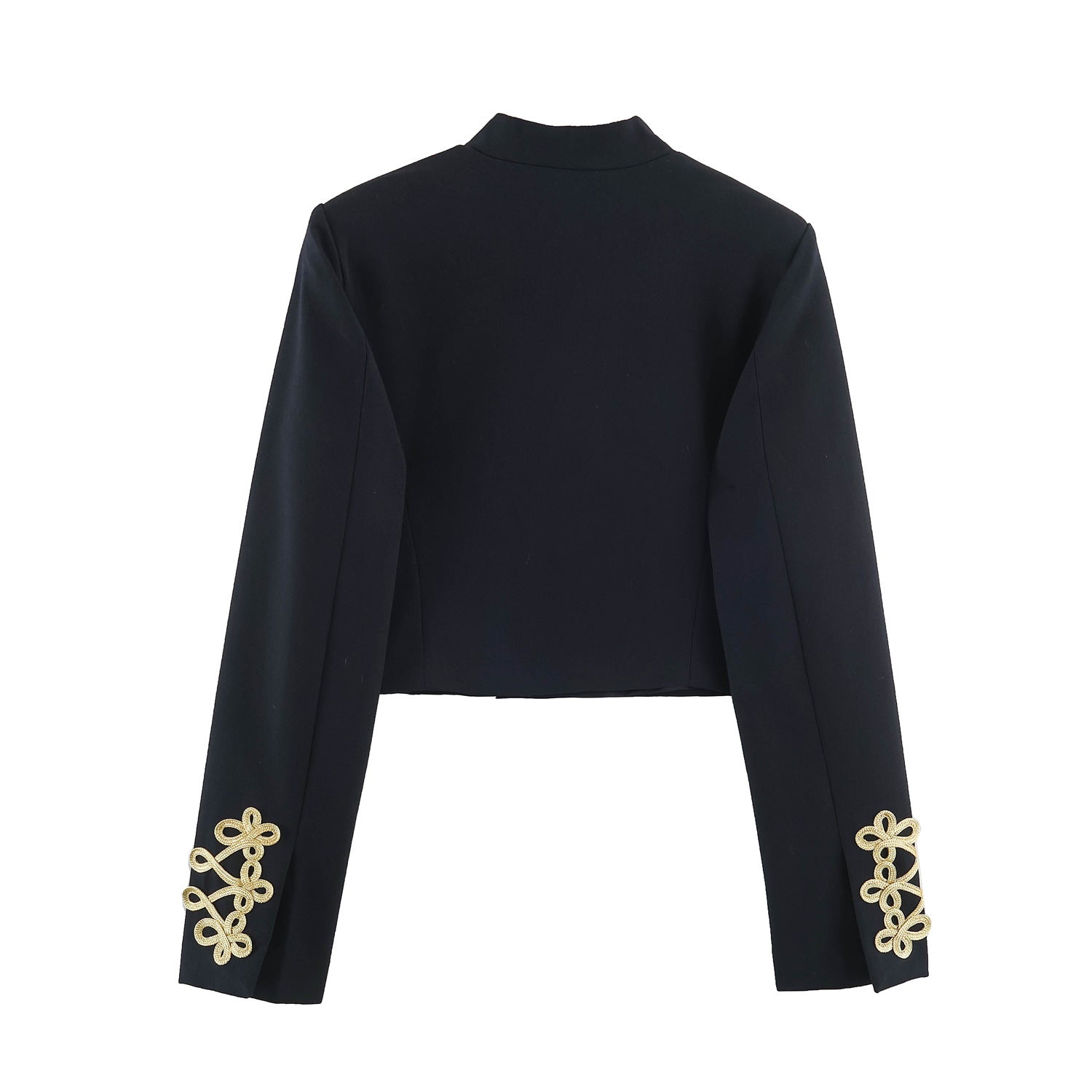 Women's Cropped Bolero Jacket with High Stand-Up Collar and Decorative Galloon Trim Chichicherry
