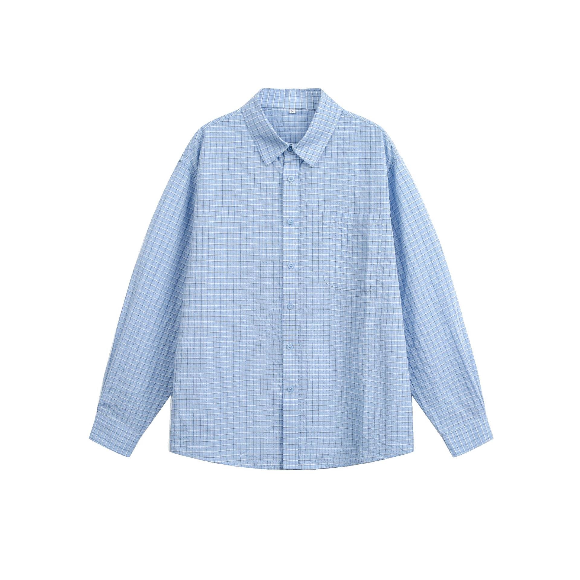 Unisex Relaxed-Fit Cotton Blend Check Shirt with Chest Pocket and Fine Mesh Structure Chichicherry