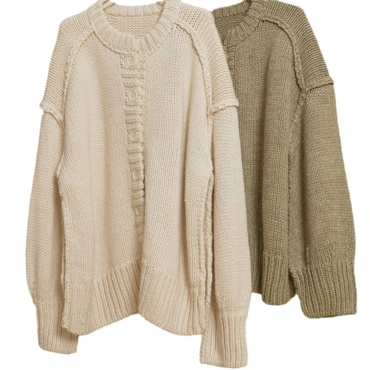 Women Oversized Chunky Knit Cardigan with Button Placket and Cable Pattern Chichicherry