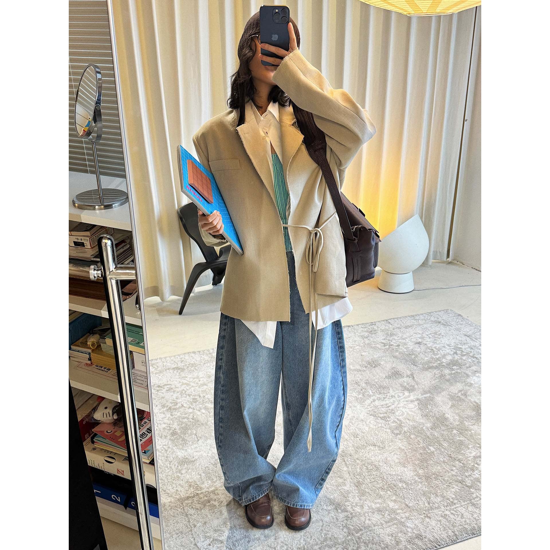 Women's Extra Wide High-Waist Denim Culotte in Balloon Baggy Cut Chichicherry