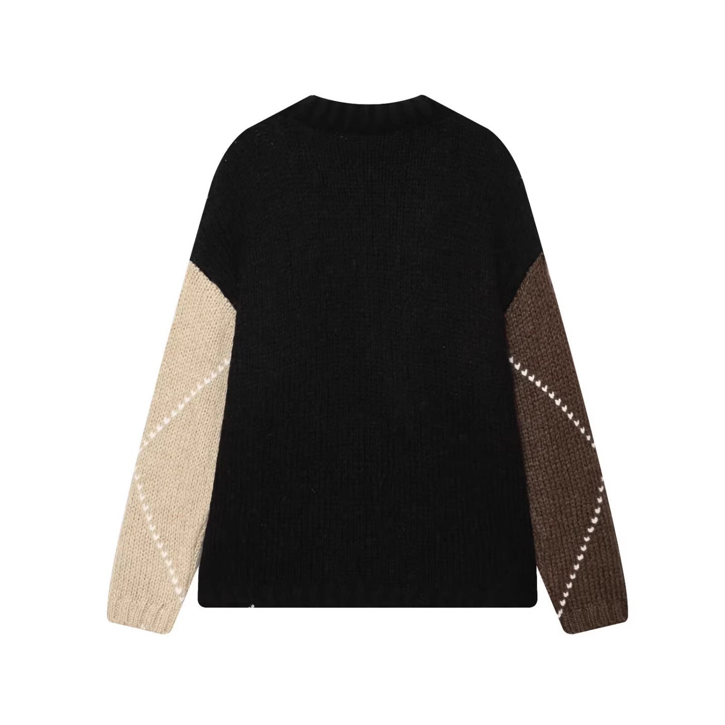 Women Chunky Knit Argyle Sweater with Oversized Cut and Ribbed Collar Chichicherry