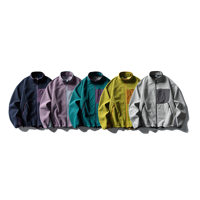 Unisex textured fleece jacket with stand-up collar and chest pocket Chichicherry